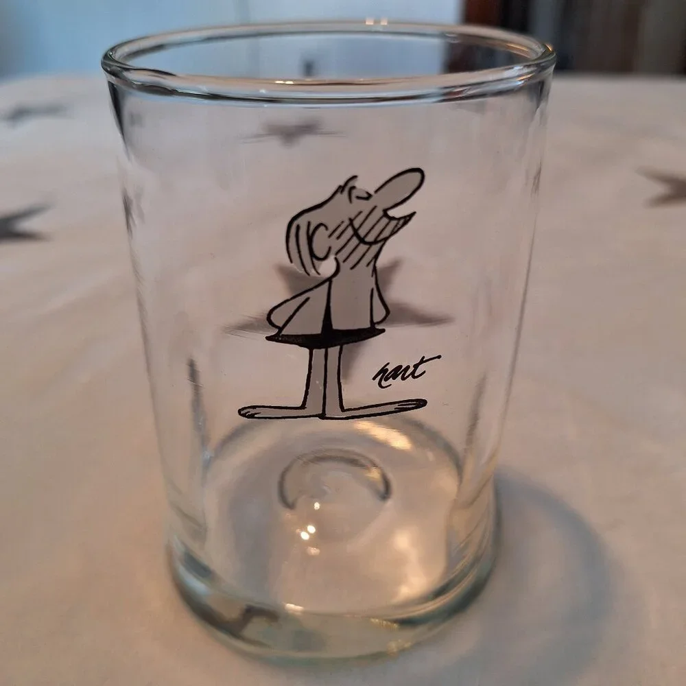 Vintage Barware B.C. Comic Johnny Hart Caveman Pinched Glass Tumbler Drinkware